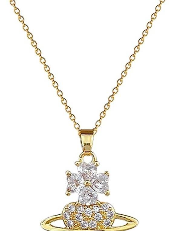Gold Neckalce with Sparkle Crystals Luxury Leaf Clover Women for wholesale by Marmo