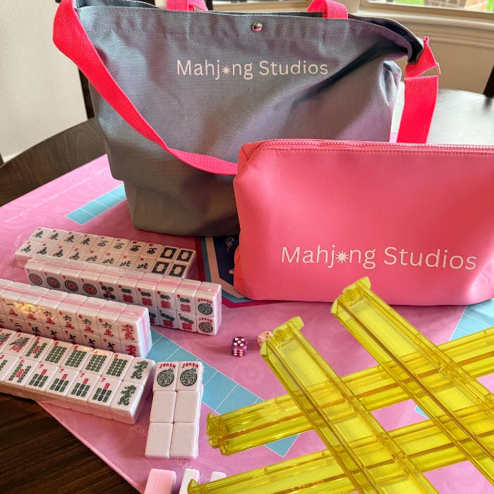 All In One - Mahjong Bundle - American Mahjong Set 166 2-Color Tiles - Pink Tiles and Mat for wholesale by Mahjong Studios