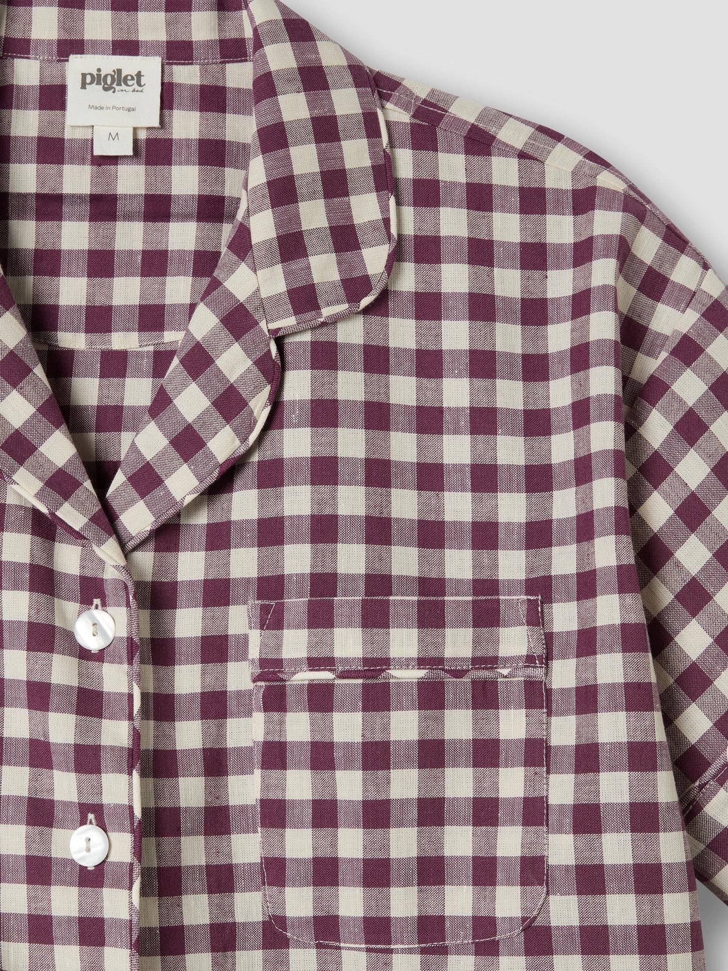 Piglet in Bed USA - Wholesale Sleepwear Set - Women's - Berry Gingham Linen Blend Pajama Short Set2