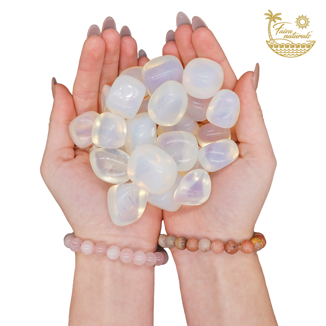 Faiza Naturals - Vente Pierre et cristal de spiritualité - Cristaux roulés d’opalite en vrac de 3 à 4 cm1
