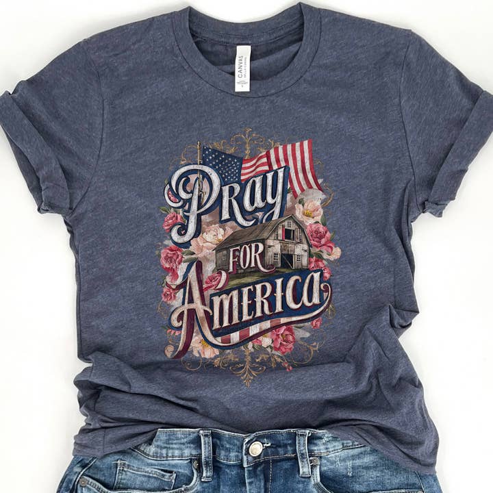 Fourth of July patriotic farm country graphic t-shirt, Faith for wholesale by ATTA TOOD Wholesale