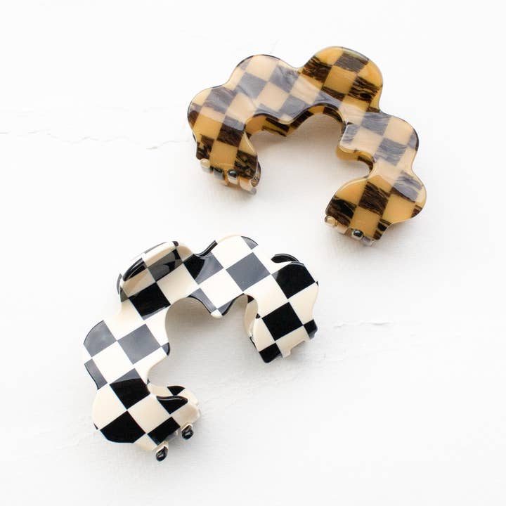 Clipe de garra de cabelo com padrão xadrez Eco Wave Cloud por atacado de Tiepology
