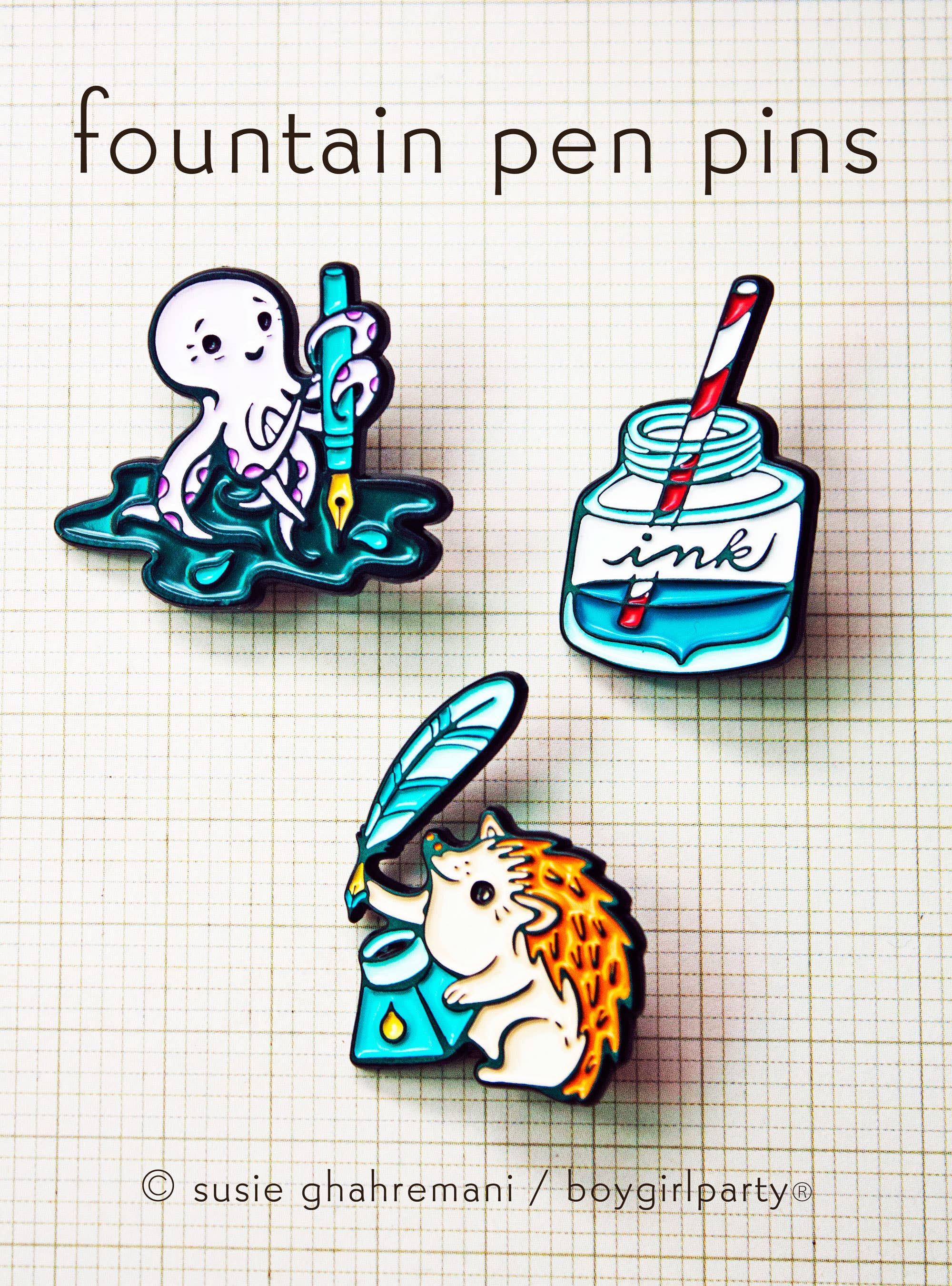 Boygirlparty - Wholesale Lapel Pin/Button - Hedgehog Quill Pen and Ink Enamel Pin — Calligrapher Gift7