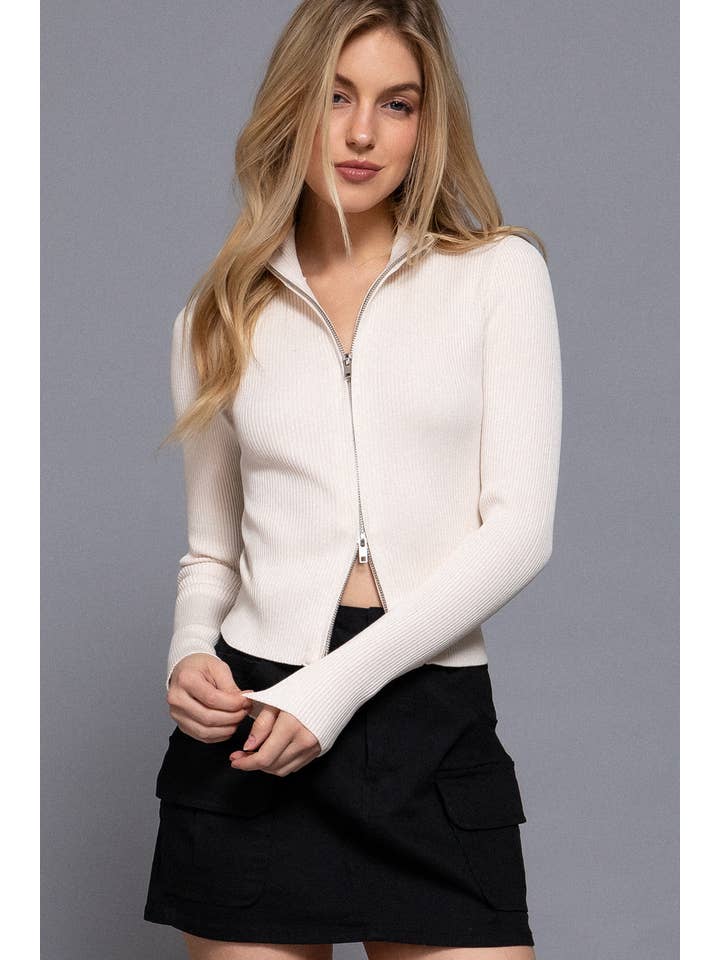 Active Basic | Active USA - Wholesale Knit Sweater - Women's - Long Sleeve With Two Way Open Zipper Detail Sweater22