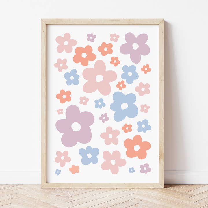 70s Retro Colourful Pastel Flower Pattern Print for wholesale by Peach and Home