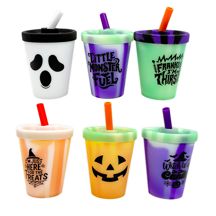 Novelty Brands - Wholesale Drinking Glass/Cup - Kids & Baby - Halloween 8oz Silicone Kids Cup with Lid & Straw - 6/Display1