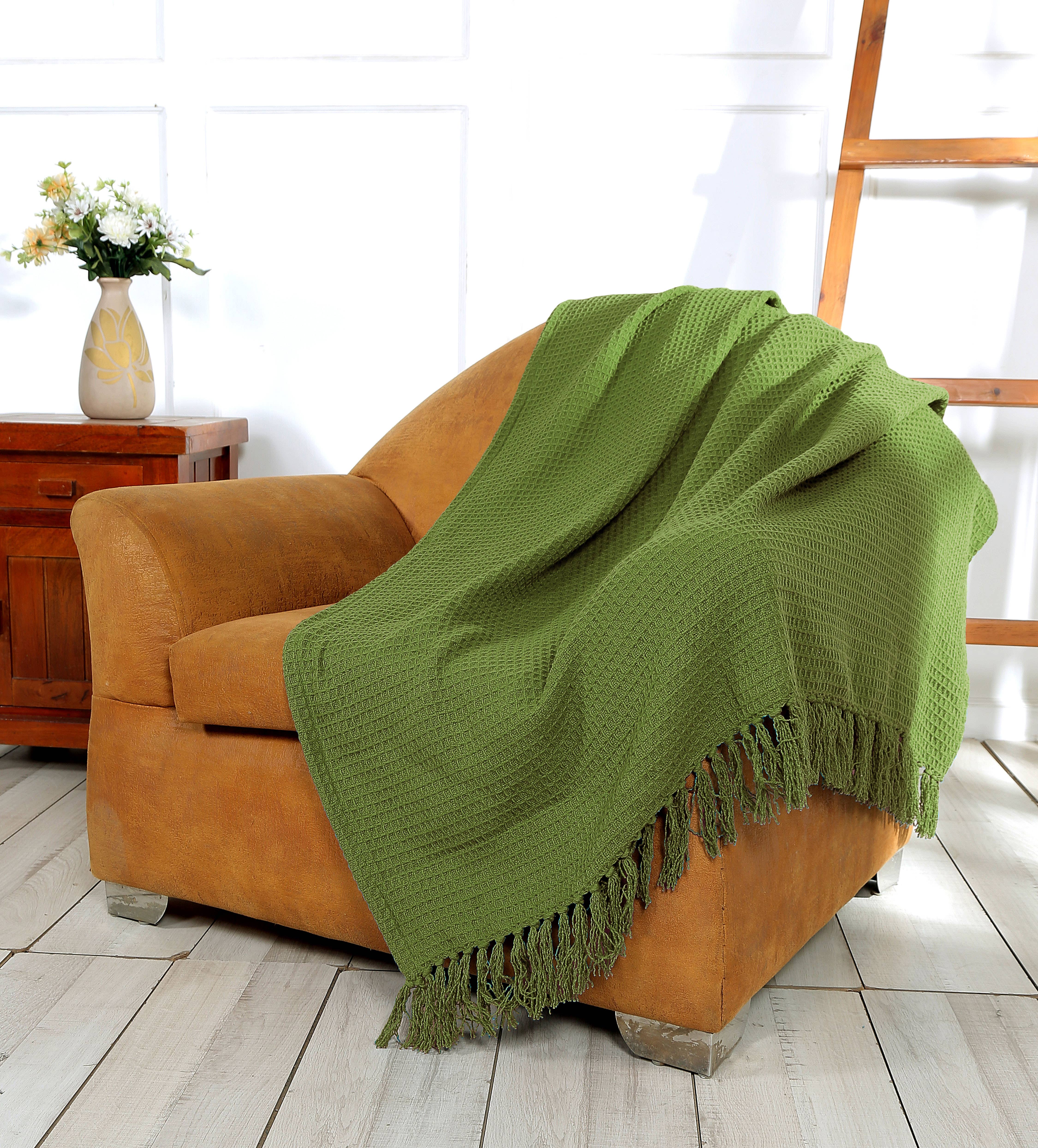 COZY HOMES COLLECTION - Wholesale Throw Blanket - Soft Cotton Waffle Weave Throw Blanket 70"x50" with Fringes9