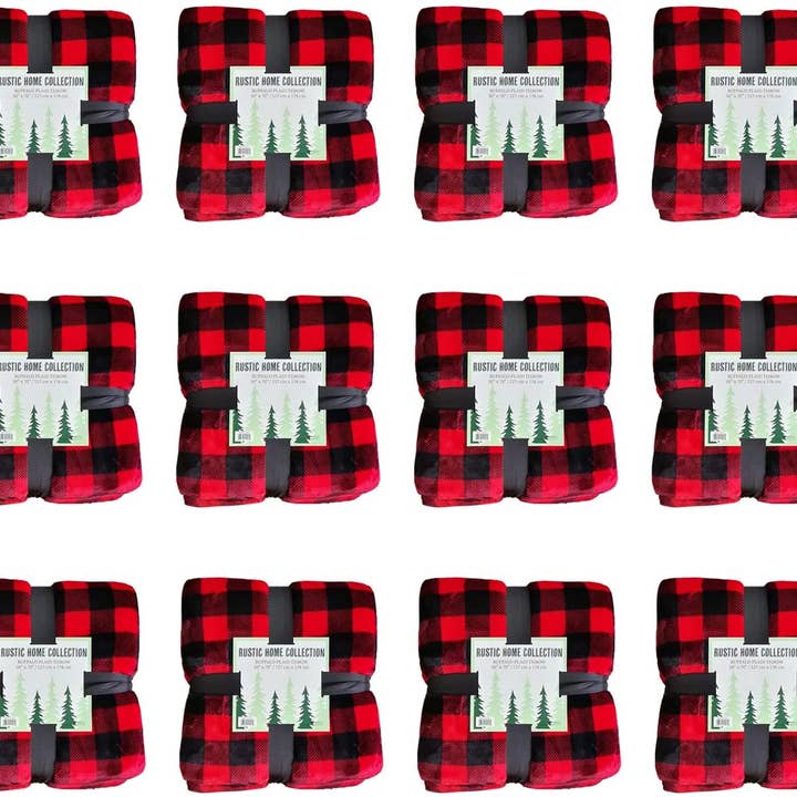 Arkwright Home - Wholesale Throw Blanket - Throw Blanket, Buffalo Plaid with Cozy Sherpa Side7
