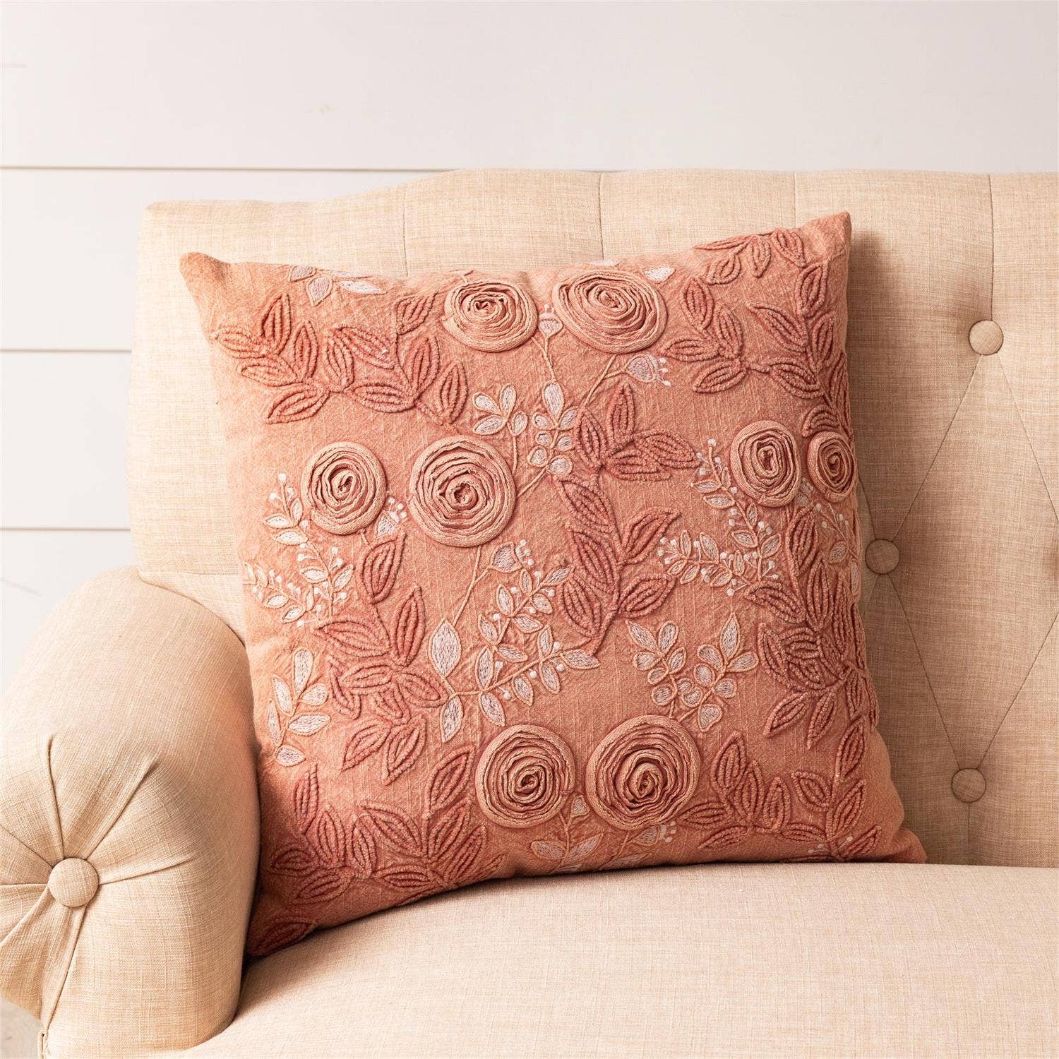 Audrey's Home & Gift - Wholesale Throw/Decorative Pillow - Pillow - Rose Embroidered Stone Wash (PC)