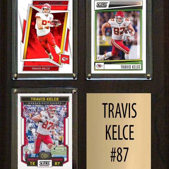 Travis Kelce 3 Card Plaque Donruss Fleer Topps 2023 2024 Kansas City Chiefs for wholesale by C And I Collectables
