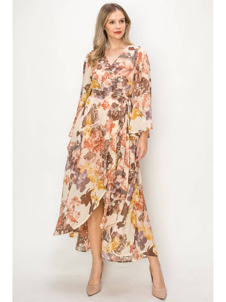 OL24A072-ABITO A PORTAFOGLIO CON SCOLLO A V FLOREALE per la vendita all'ingrosso da parte di HYFVE