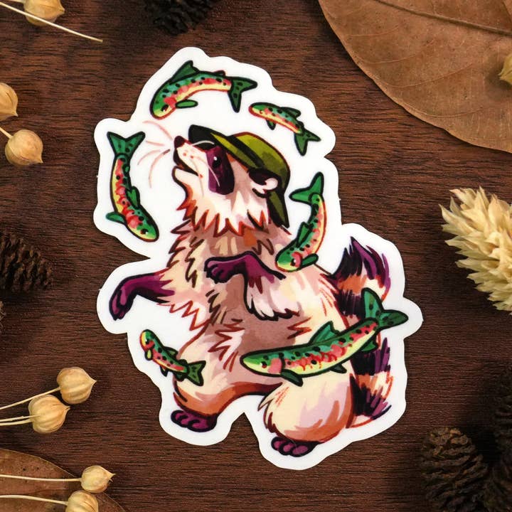 Ørred Vaskebjørn - Klar Klistermærke for engroshandel hos JelArts