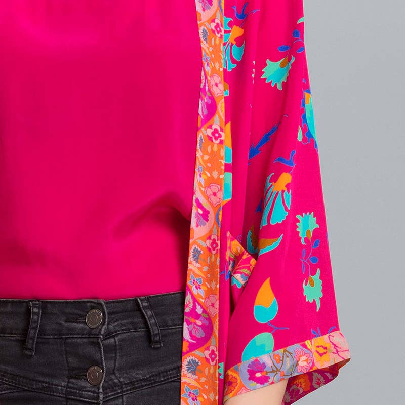 Benares - Vendita all'ingrosso Kimono - Donna - Kimono lungo con tomaia floreale fucsia5