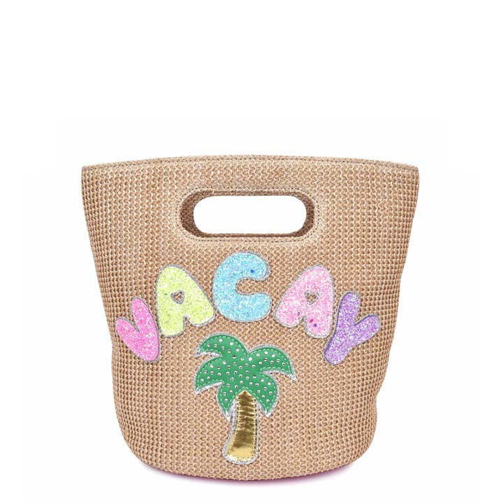 OMG Accessories - Wholesale Tote Bag - Kids - 'Vacay' Patched Straw Top-Handle Mini Tote Bag