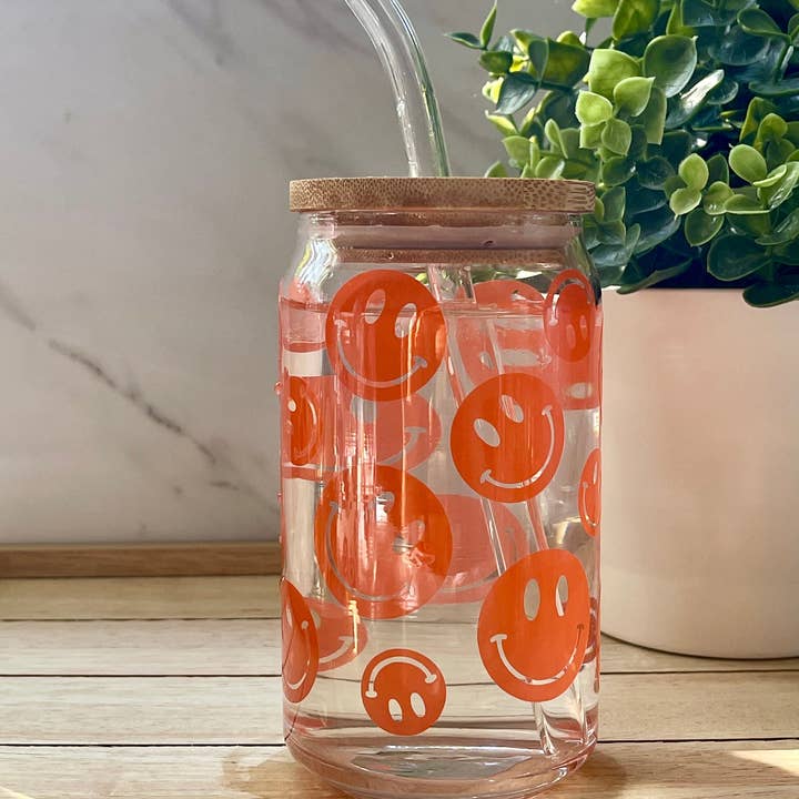 Retro Smiley Face, Smile Face Beer Can Glass, Gift For Her, Gift For Him, Color Changing Vinyl, Love, Happiness, Coffee Cup, Co-Worker Gift for wholesale by Designs & Crafts By Mo