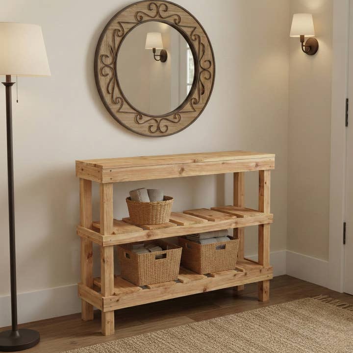 Intrinsic Haven - Wholesale Console Table - Rustic 3-tier Wooden Console Table – Handcrafted Entryway, Sofa, Or Hallway Table1