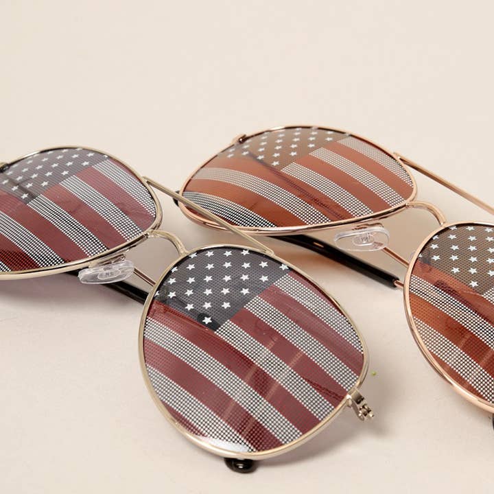 ASSORTED COLOR USA American Flags Aviator Sunglasses for wholesale on Faire2