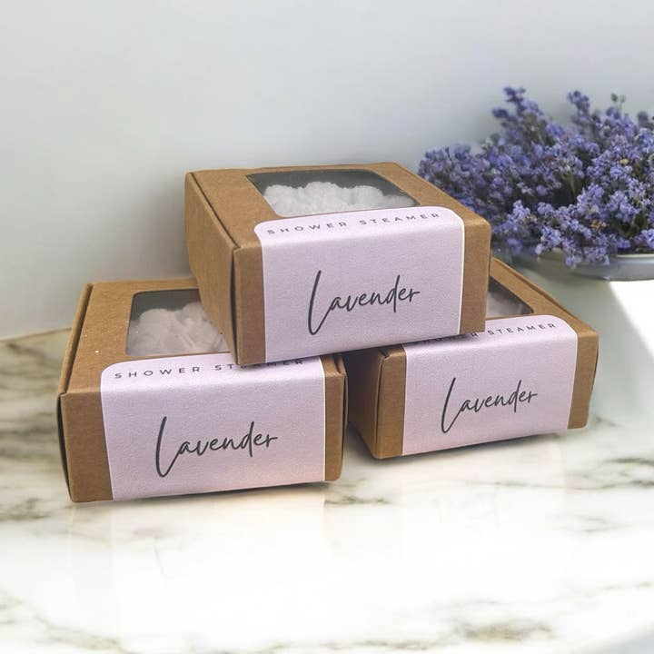 Lavender Self-Care shower Steamer With Affirmations for wholesale by Bath Affections LLC