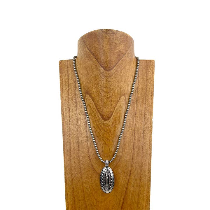 NKZ030524-53 22 inches silver Navajo pearl beads with metal oval concho Necklace for wholesale by Western Elite Jewelry