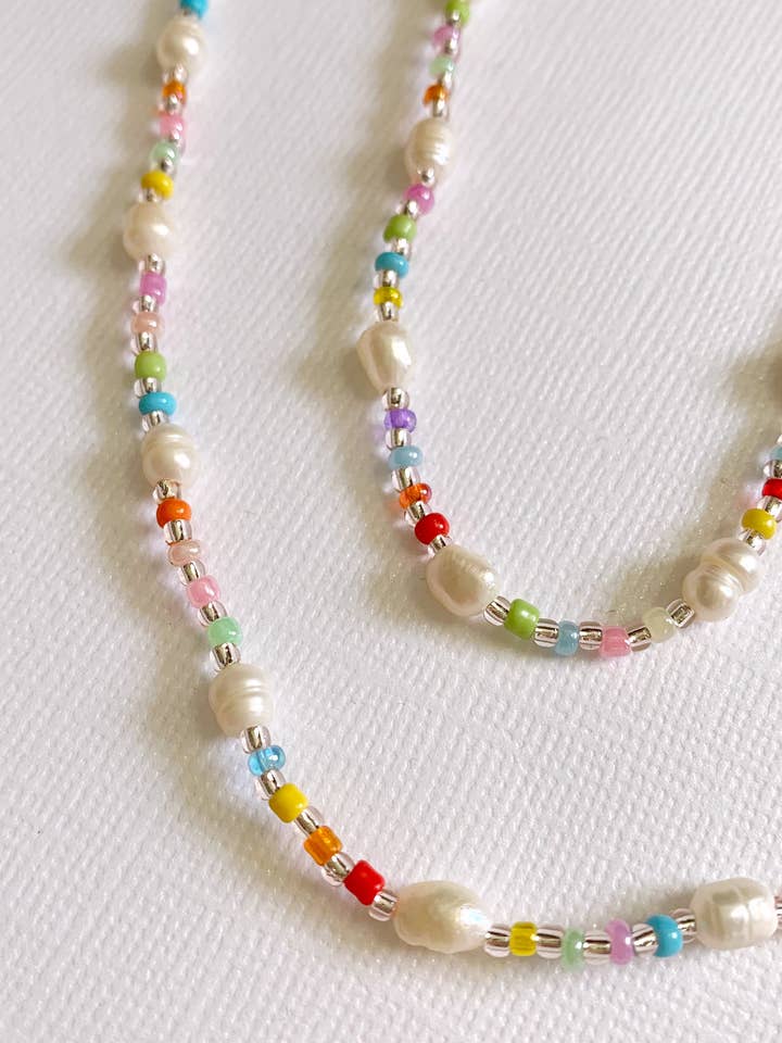 Rainbow Pearl Necklace for wholesale by Stuff Megan Makes
