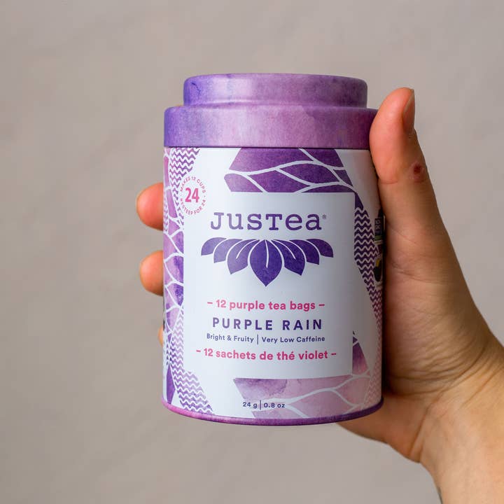 JusTea (No Import Fees to USA) - Wholesale Tea Bags - Purple Rain Tea Bag Tin - Organic, Fair-Trade, Purple Tea4