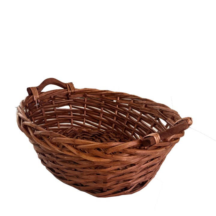 15" Oval Handmade Willow basket w/wood ear handle  for wholesale by Bospak