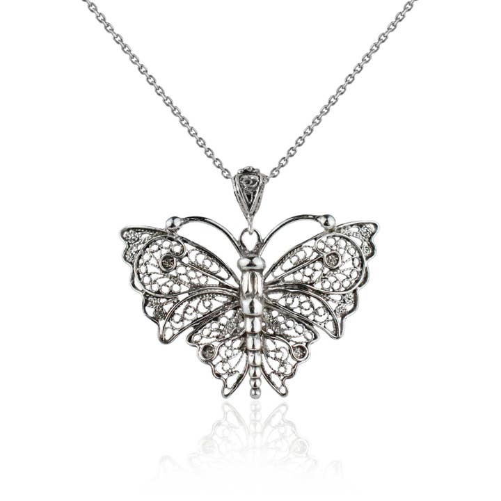 Filigranist Jewelry - Wholesale Pendant/charm necklace - Sterling Silver Filigree Art Butterfly Figured Women Pendant Necklace