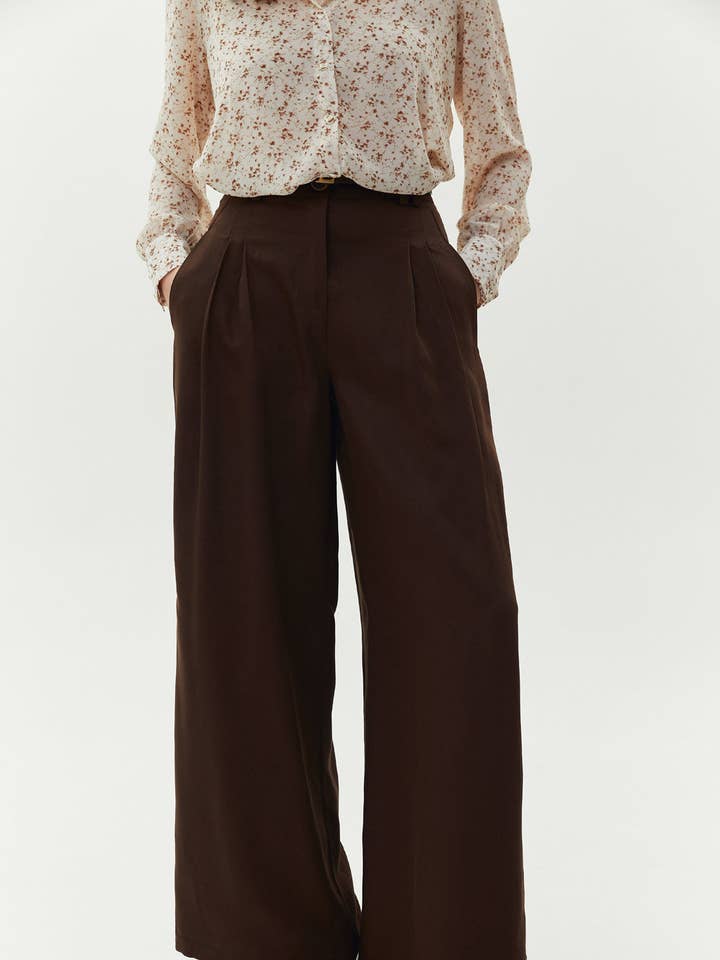 Chocolate palazzo pants with pockets for wholesale by Azuri Fashion Group