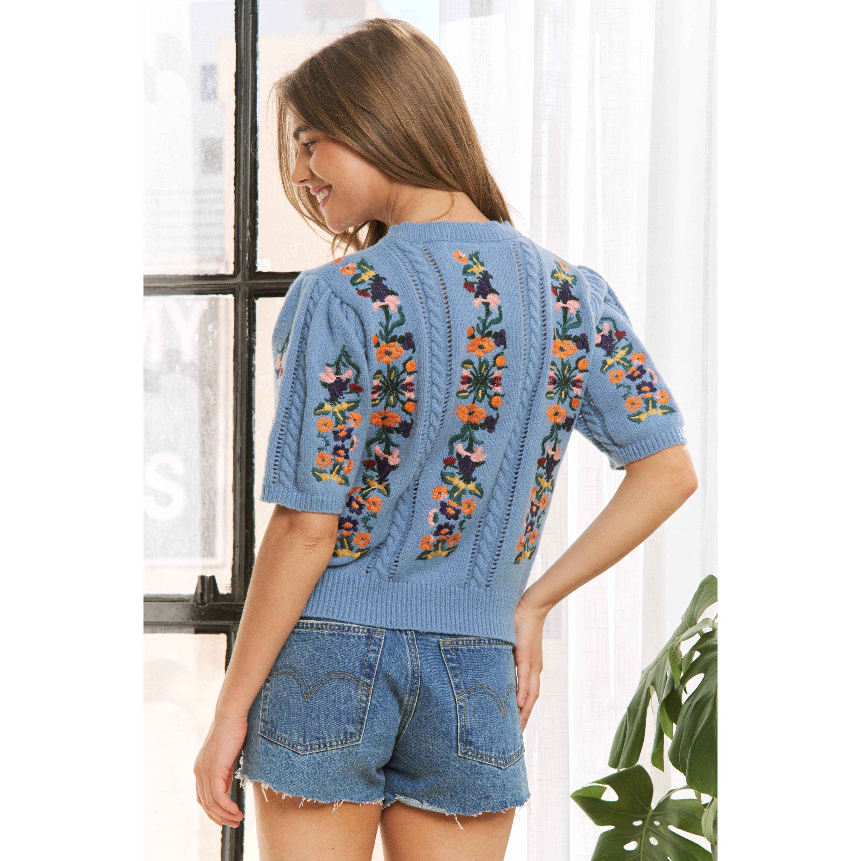 Sweet Generis - Wholesale Knit Sweater - Women's - CUTE FLORAL EMBROIDERY CASUAL PULLOVER SWEATER28