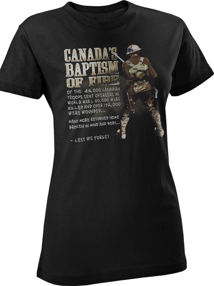 World War 1 Baptism Of Fire Historical Women's T-Shirt for wholesale by Canada for Victory