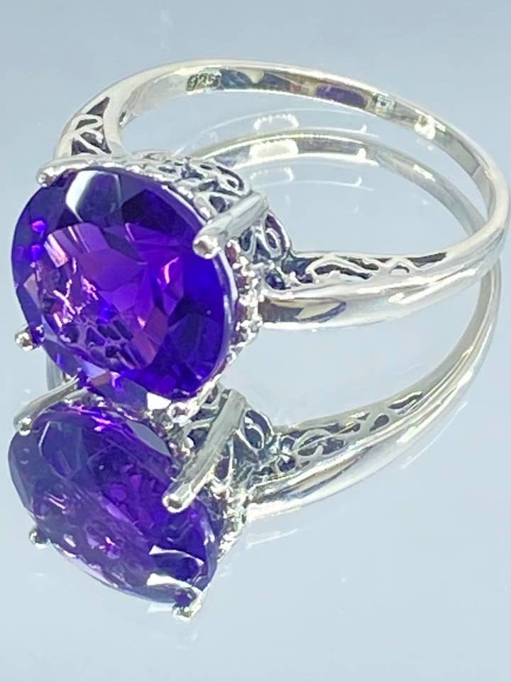 Ametistring, storlek 9, naturlig ädelsten, romantiskt viktorianskt smycke #D4 för wholesale av Silver Embrace Jewelry