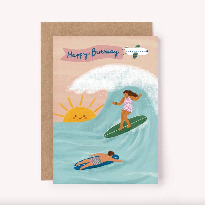 Lauren Sissons Studio - Wholesale Birthday Card - Surfing Birthday Card - Beach Waves Surf Boho Unique Bday