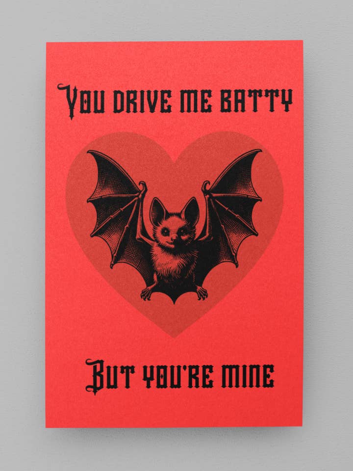 Batty Valentine's Day Card - 5 x 7 with Envelope for wholesale by Golly Gee Press