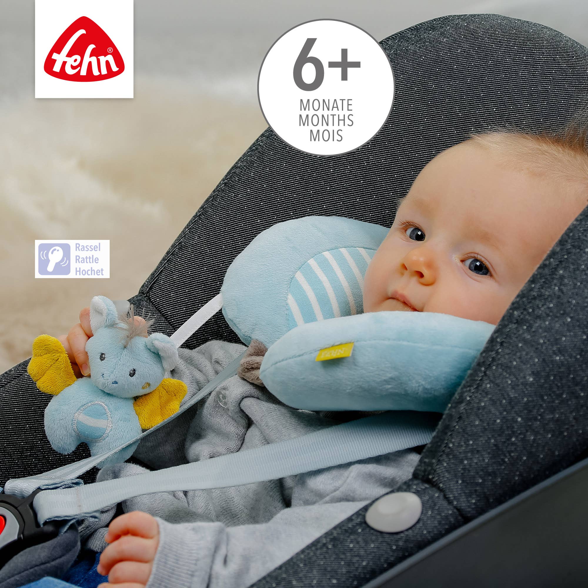 Fehn - Wholesale Travel Pillow - Kids & Baby - Bat neck support - neck pillow with rattle animal2