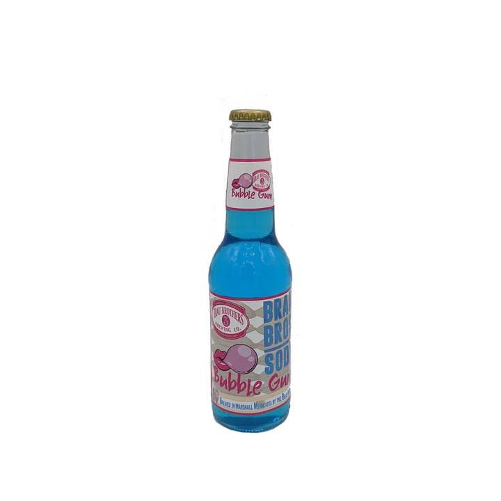 Brau Brothers Bubble Gum Soda, 12ct Glass Bottle Soda for wholesale by Grandpa Joe's Candy Shop