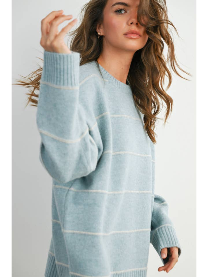 BUTTERMELON - Wholesale Knitted jumper – Women′s - Striped Pattern Drop Shoulder Sweater - BMW742113