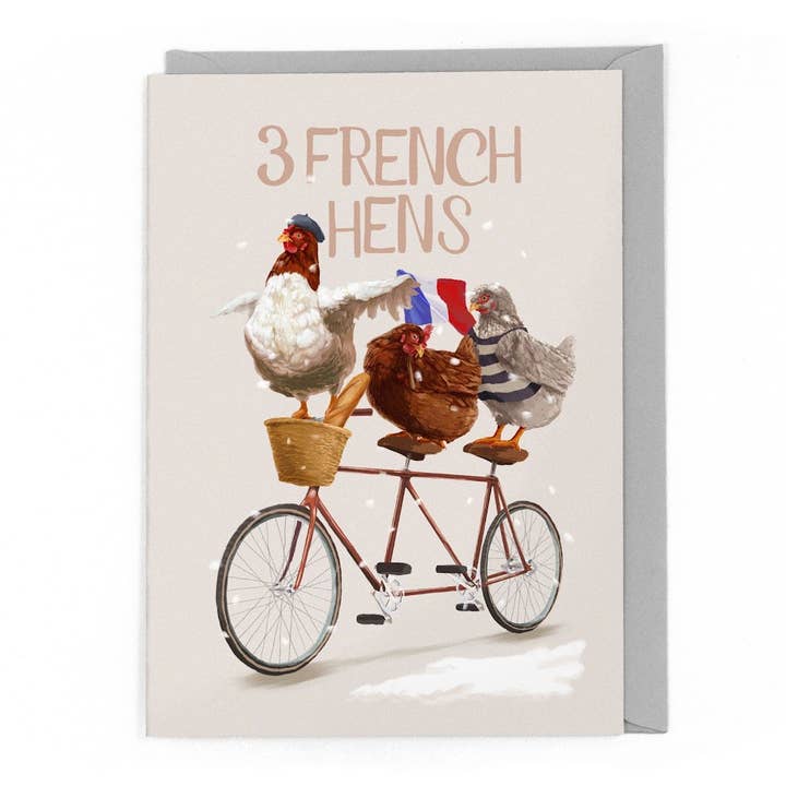 Fasanian Artistry - Wholesale Christmas Card - Funny 3 French Hens Christmas Card Pun Joke