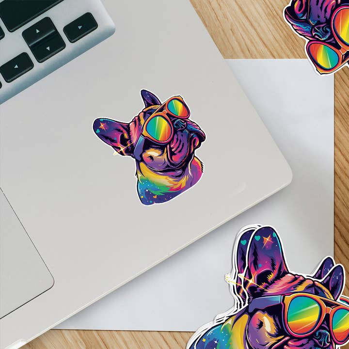 Ozark Sticker Company - Vente Autocollant - Autocollant Rainbow Frenchie in Sunnies1