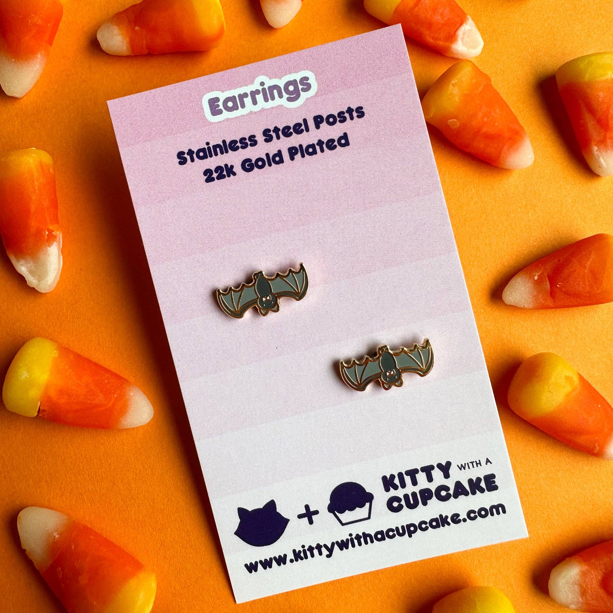 Kitty With A Cupcake - Wholesale Stud/Post Earrings - Cute Bat Earrings2