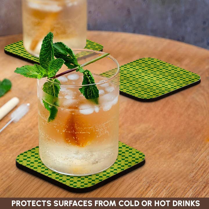 3dRose - Wholesale Coasters - 3dRose, Contemporary Light Green On Dark Green Four Leaf Clover Pattern, Coaster9