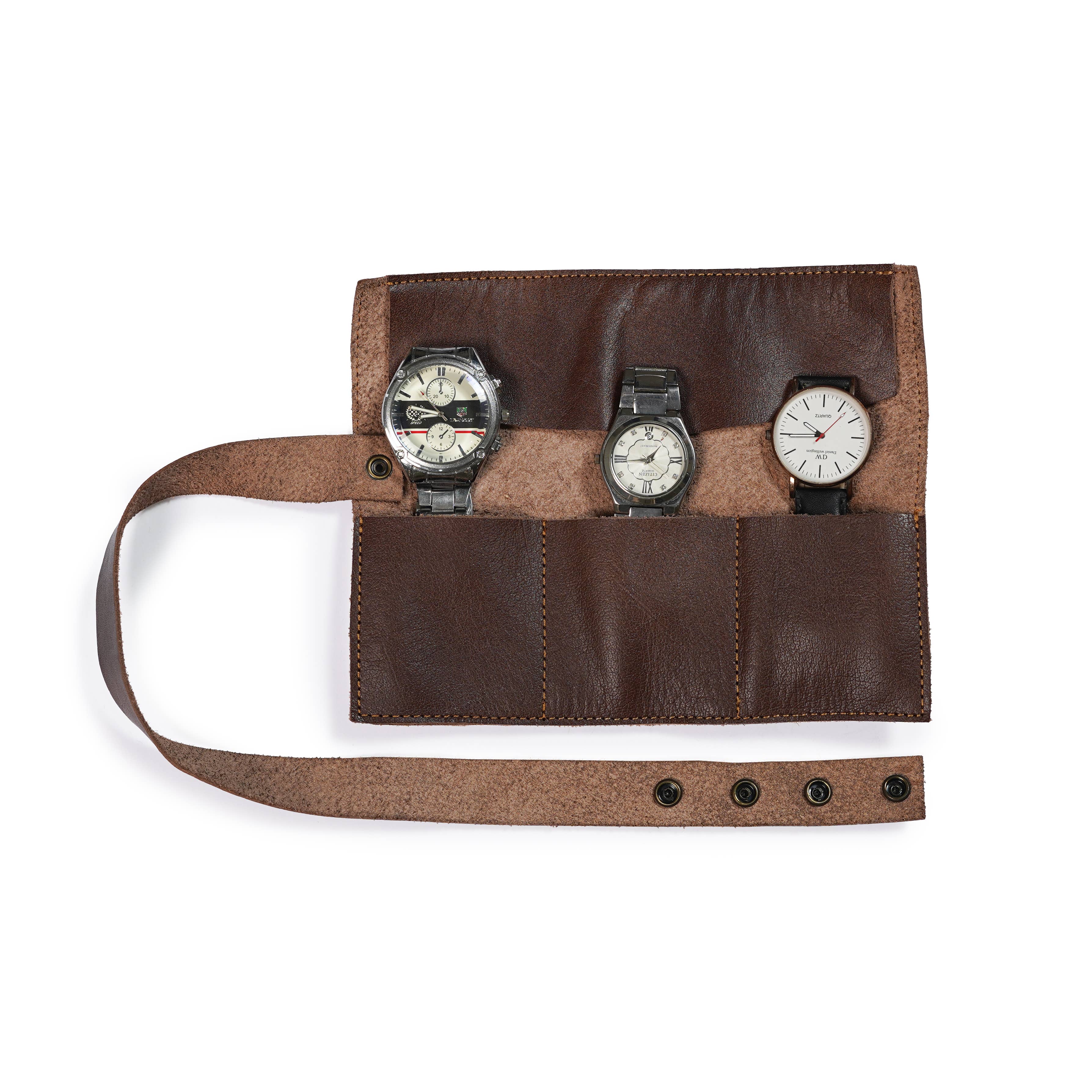 The Master Tanners - Wholesale Watch Band/Strap - Men's - Leather Watch Roll Case 3-Slot Travel Watch Case Gift
