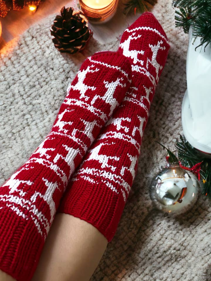 Calcetines con estampado de ciervos con temática navideña para venta al por mayor de miglo