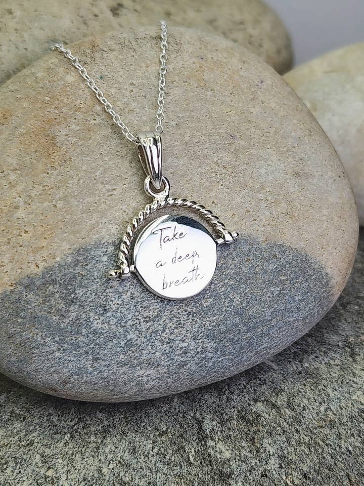 Take A Deep Breath Spinner Necklace in Sterling Silver for wholesale by Heart and Lotus Sterling Silver Jewelry