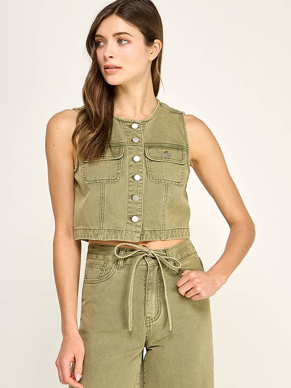 Cropped Denim Vest for wholesale by Miss Love