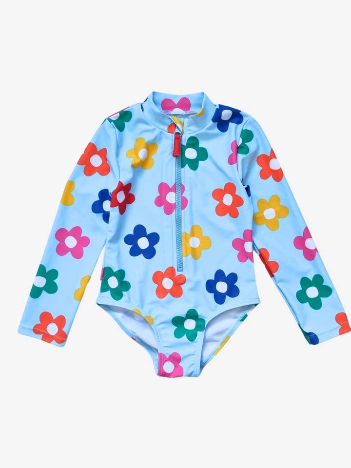 Rainbow Bloom Print Long-Sleeved Swimsuit for wholesale by Toby Tiger