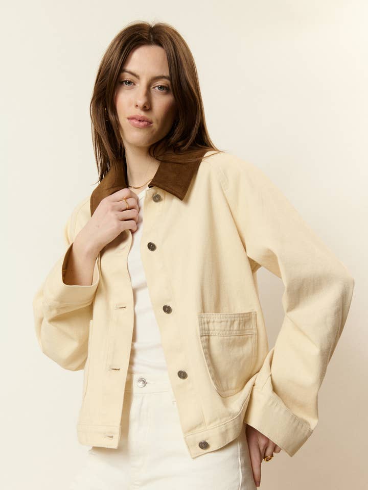 Korte denimjas met afneembare kraag voor wholesale door Nathael Paris