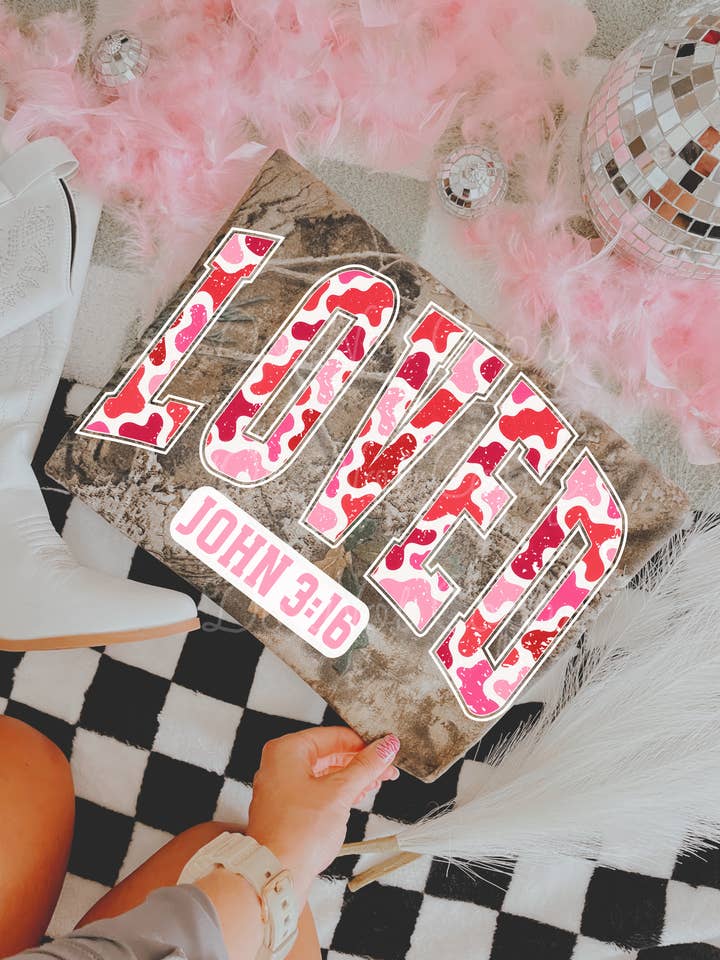 Camo Loved John 3:16 Tee for wholesale by Downtown Darling Wholesale