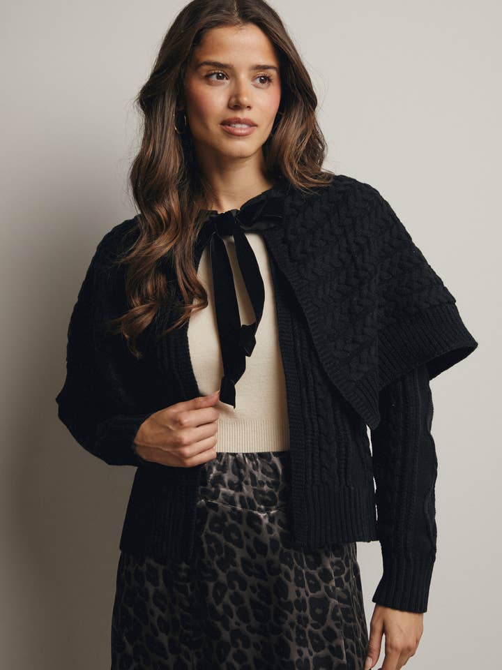 Cable Knit Capelet Cardigan with Velvet Bow FSW0017 (Copy) for wholesale by Forte
