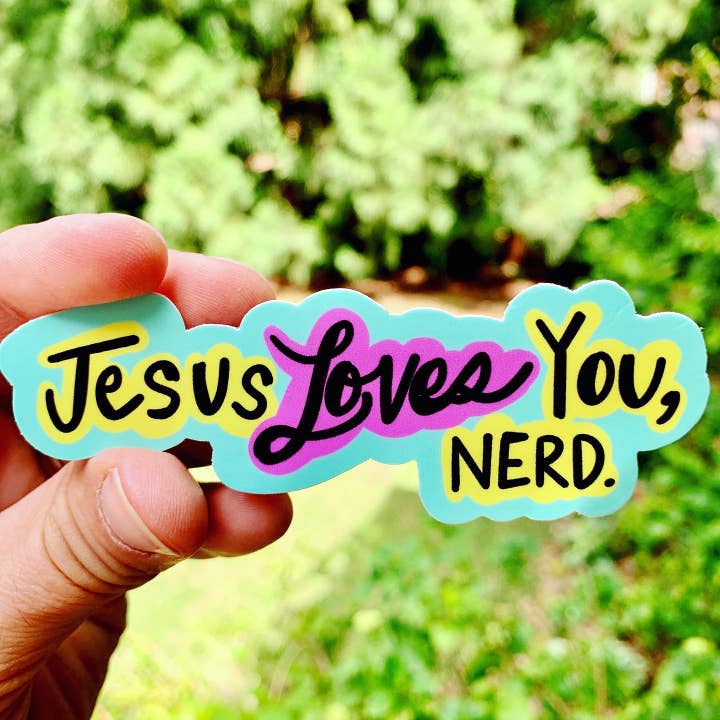 Jésus t'aime, Nerd {sticker} pour la vente par Uncle Dunc's Sticker Shoppe
