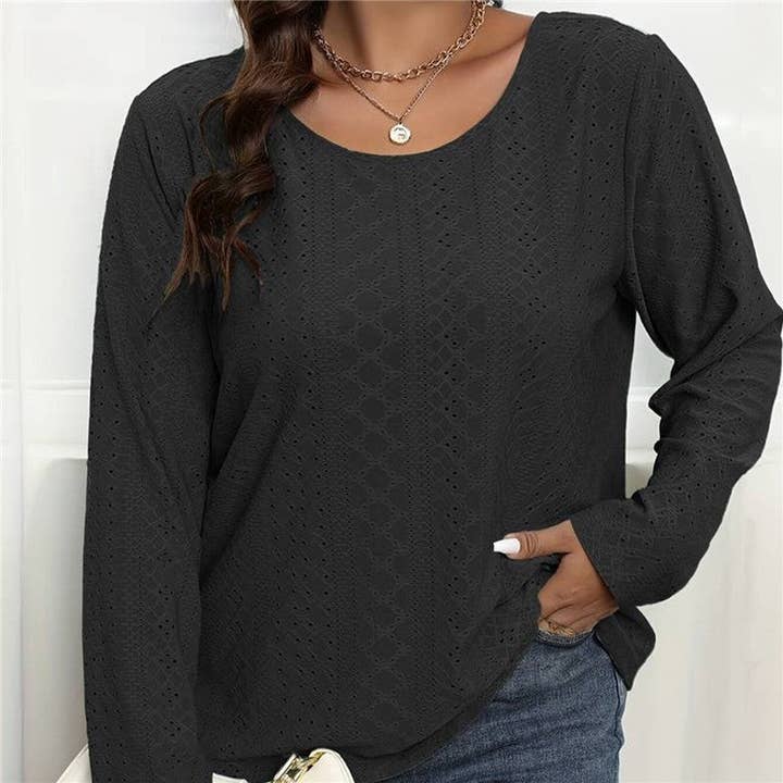 BLACK Basic Long Sleeve Solid Color T-Shirt for wholesale on Faire